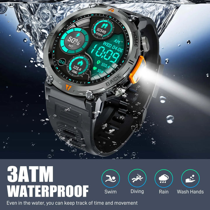 Premium Smart Watch for Men, Bluetooth Call, Full Touchscreen, Health Monitor, IP68 Waterproof, Fitness Tracker, Flashlight, Custom Faces, iOS & Android Compatible