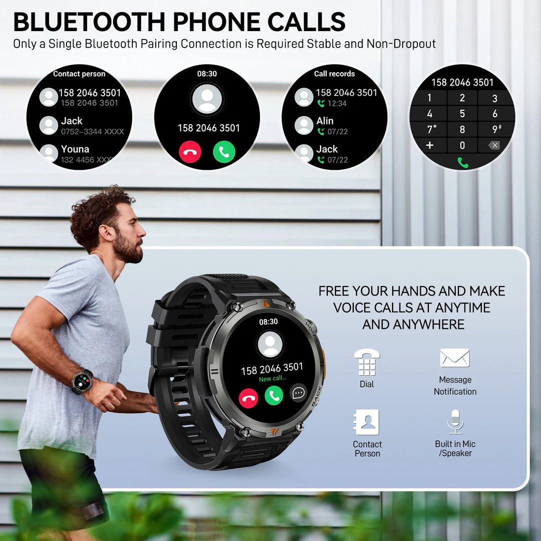 Premium Smart Watch for Men, Bluetooth Call, Full Touchscreen, Health Monitor, IP68 Waterproof, Fitness Tracker, Flashlight, Custom Faces, iOS & Android Compatible