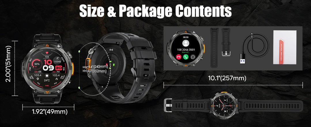 Premium Smart Watch for Men, Bluetooth Call, Full Touchscreen, Health Monitor, IP68 Waterproof, Fitness Tracker, Flashlight, Custom Faces, iOS & Android Compatible