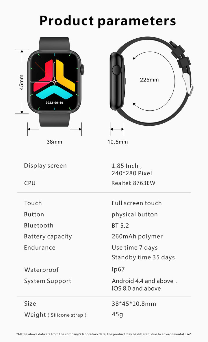 Premium Smartwatch - Wireless Charging, Bluetooth Calls, Fitness Tracker, Custom Watch Faces, Heart Rate Monitoring, Sleep Tracking, Waterproof, Men & Women