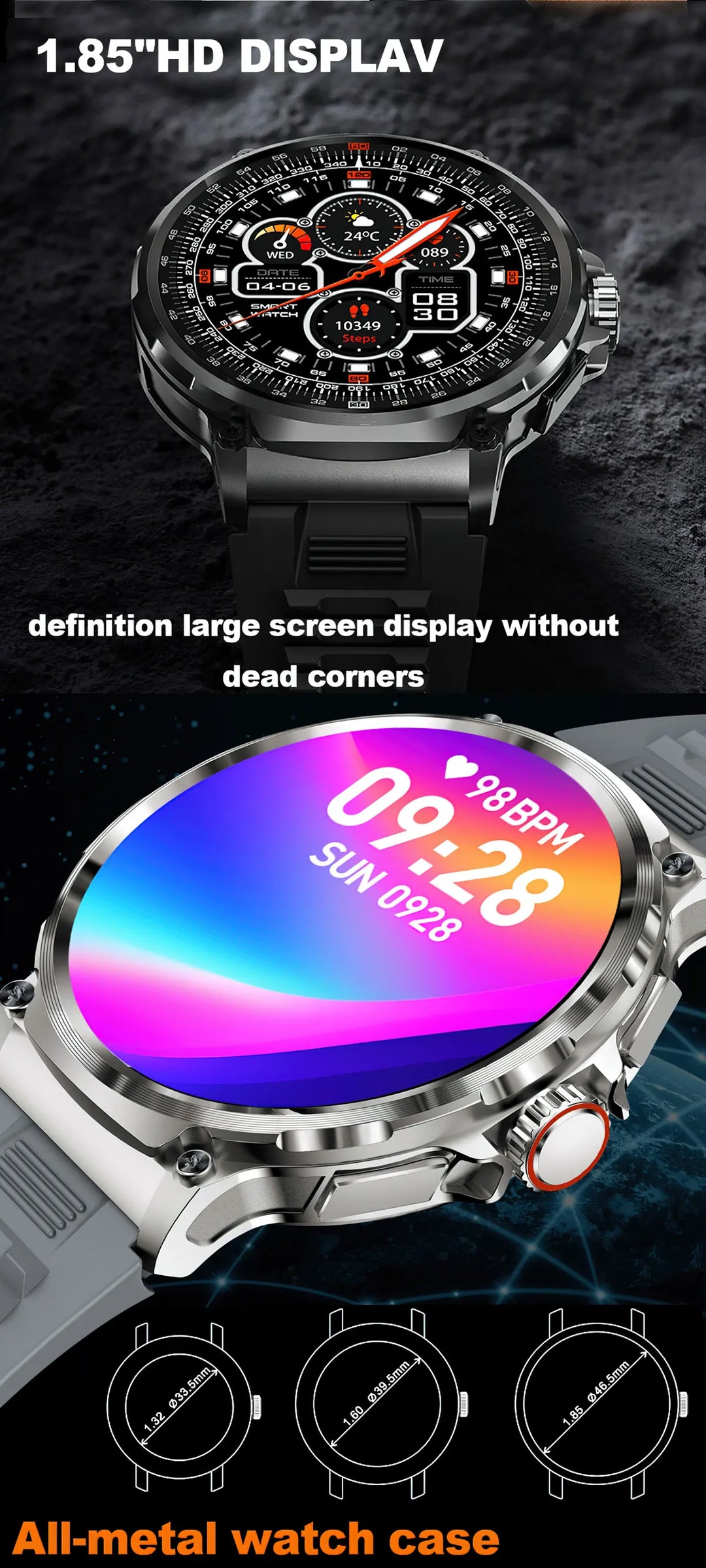 Premium 1.85-inch Ultra HD Smartwatch – GPS Tracking, Bluetooth Calls, 710mAh Battery, Fitness & Health Monitor, Activity Tracker, Compatible with iOS, Android