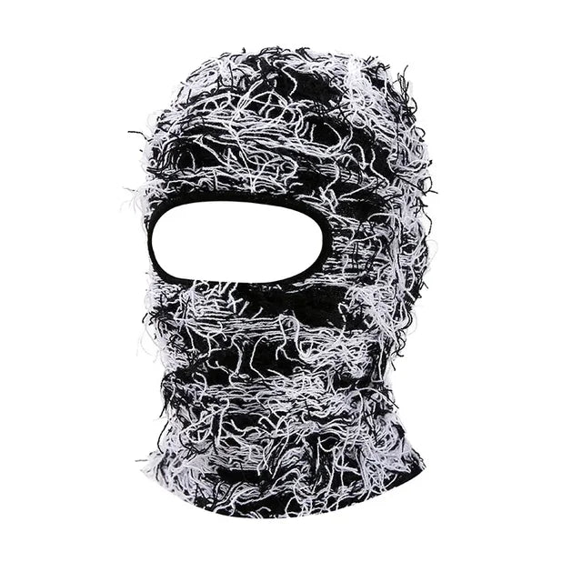 Premium Hip Hop Balaclava Beanie – Distressed Knit Ski Mask for Women, Camouflage Fuzzy Full Face Ski Hat, Outdoor Winter 