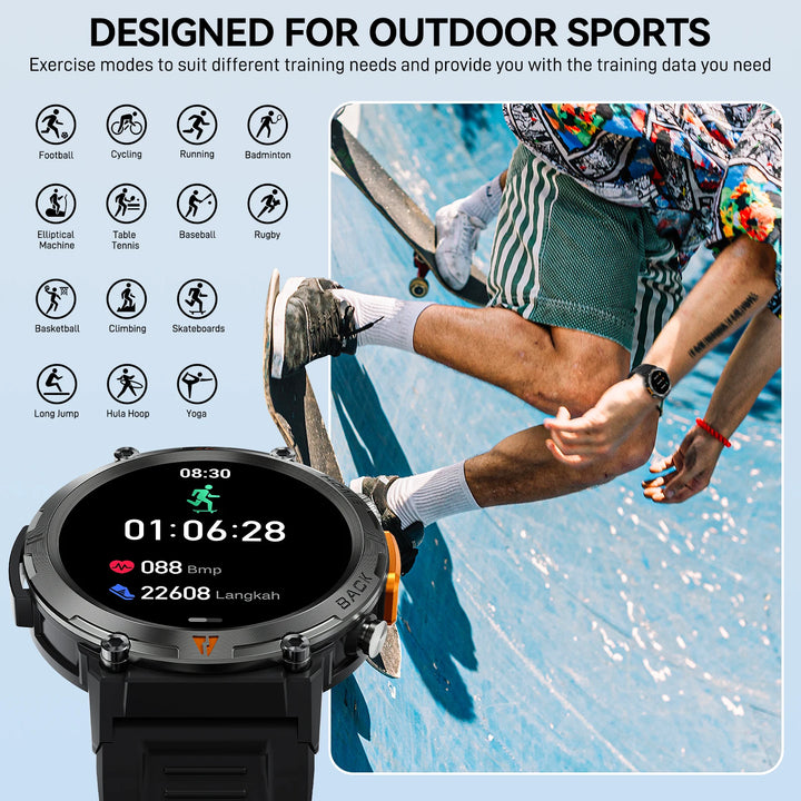 Premium Smart Watch for Men, Bluetooth Call, Full Touchscreen, Health Monitor, IP68 Waterproof, Fitness Tracker, Flashlight, Custom Faces, iOS & Android Compatible