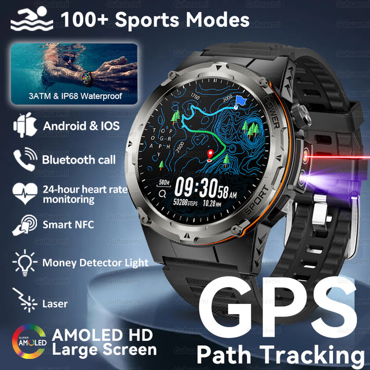 Premium Outdoor Smartwatch for Men – Waterproof 1ATM, GPS, Compass, Altitude, Barometric Pressure, Health Monitoring, 