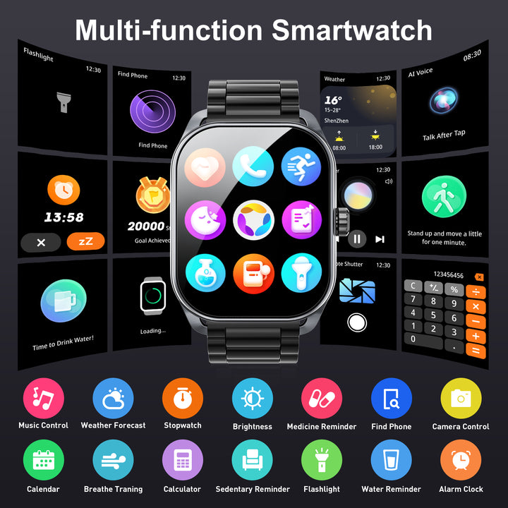 Premium Smartwatch for Men and Women – 2.01" Curved Screen, IP68 Waterproof, Bluetooth Calling, Heart Rate, SpO2, Sleep 