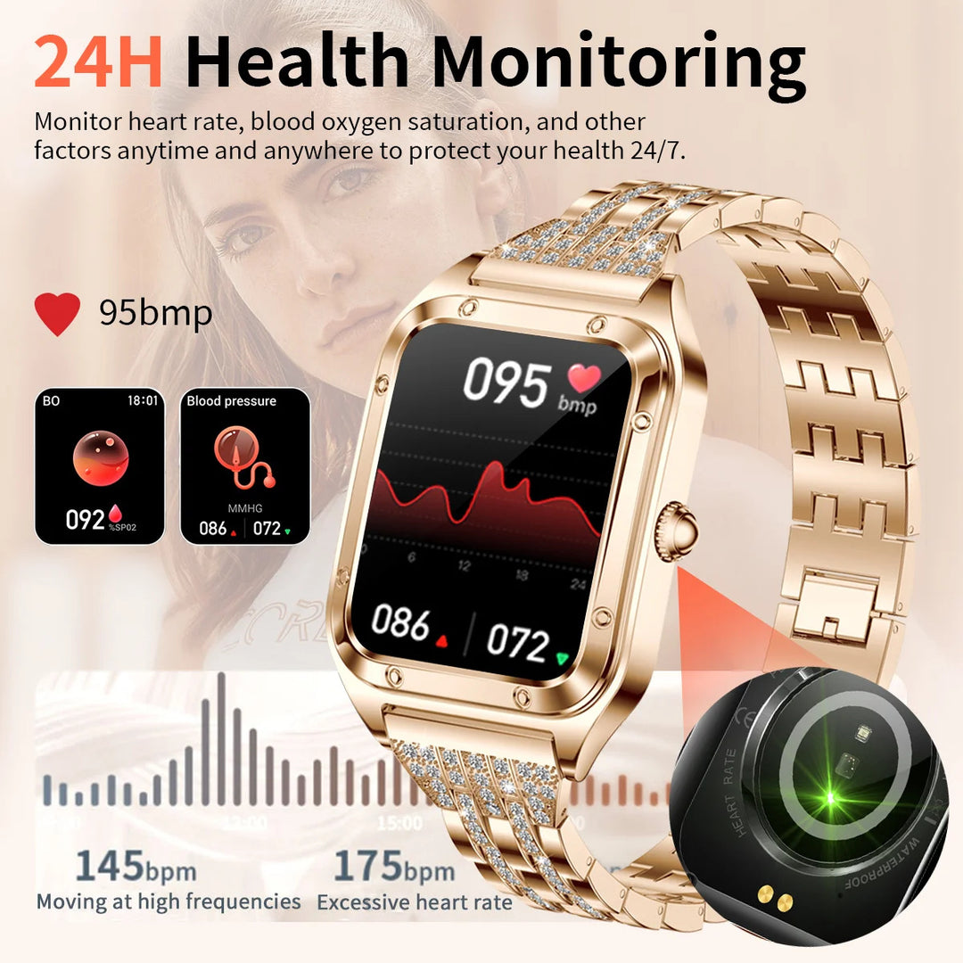 Luxury Smartwatch for Women – 1.57" AMOLED Screen, Bluetooth Calling, Health & Fitness Monitor, Heart Rate, Blood Pressure, 