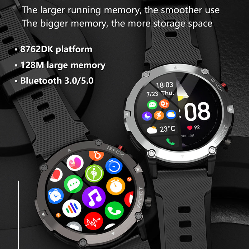 Premium Military Smart Watch for Men, Bluetooth Call, 5ATM Waterproof, Fitness Tracker, 20 Sports Modes, Heart Rate & Blood 