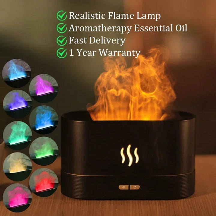 Premium Aromatherapy Diffuser & Air Humidifier - Ultrasonic Cool Mist, LED Essential Oil Flame Lamp, Quiet Operation, 180ml 