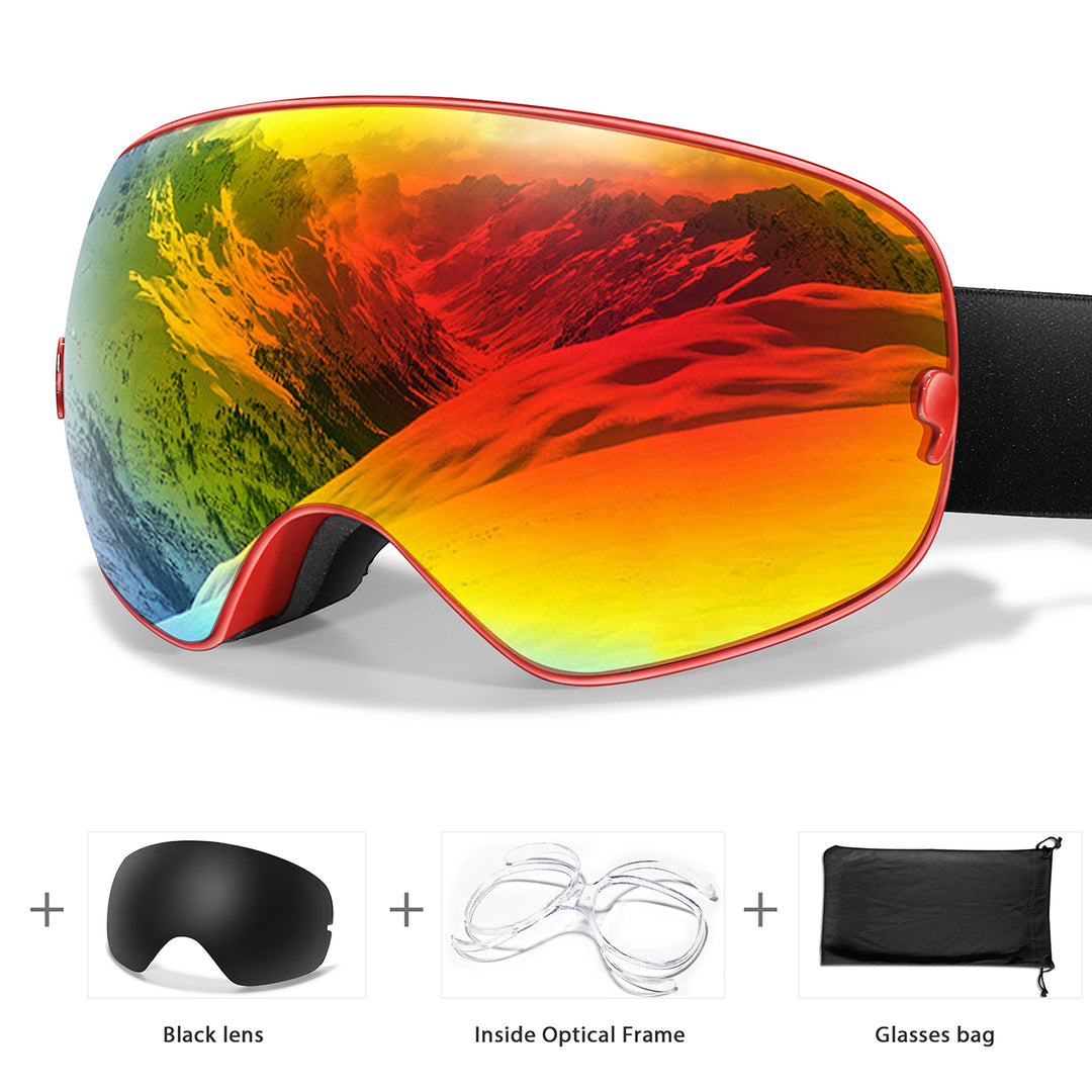 Premium Ski Goggles – Large Comma Spherical Design, Double-Layer Anti-Fog Lens, Winter Cycling & Sled Sports Glasses