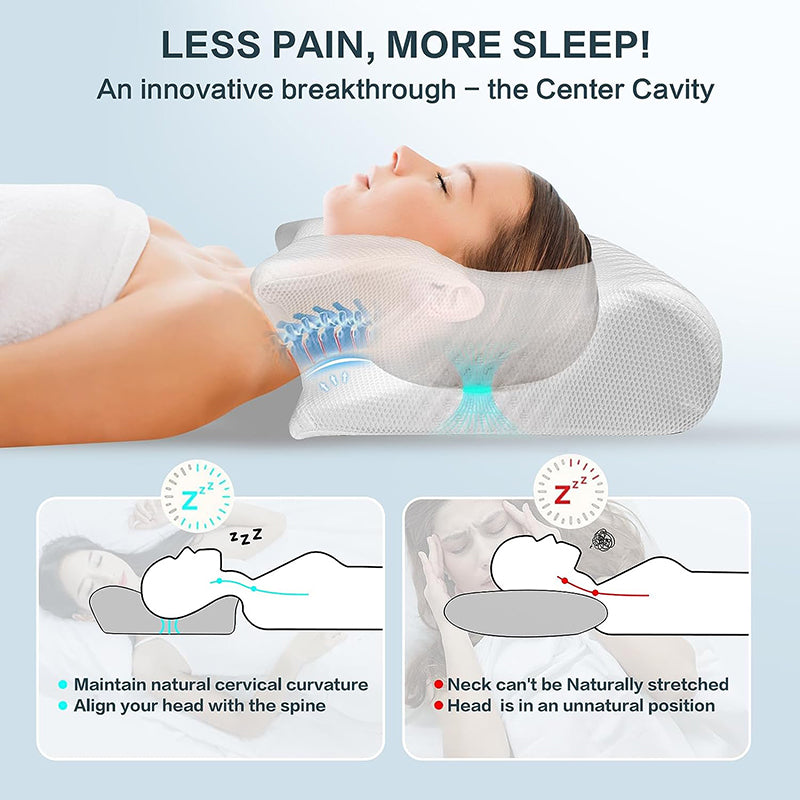 Premium Memory Foam Cervical Pillow – 2-in-1 Ergonomic Contour Neck Pillow for Pain Relief – Orthopedic Support Pillow for 