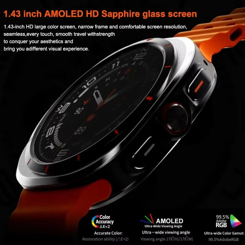 Premium Smartwatch for Men and Women – 1.43" AMOLED Display, IP68 Waterproof, Bluetooth Calling, Heart Rate, Blood Oxygen, 