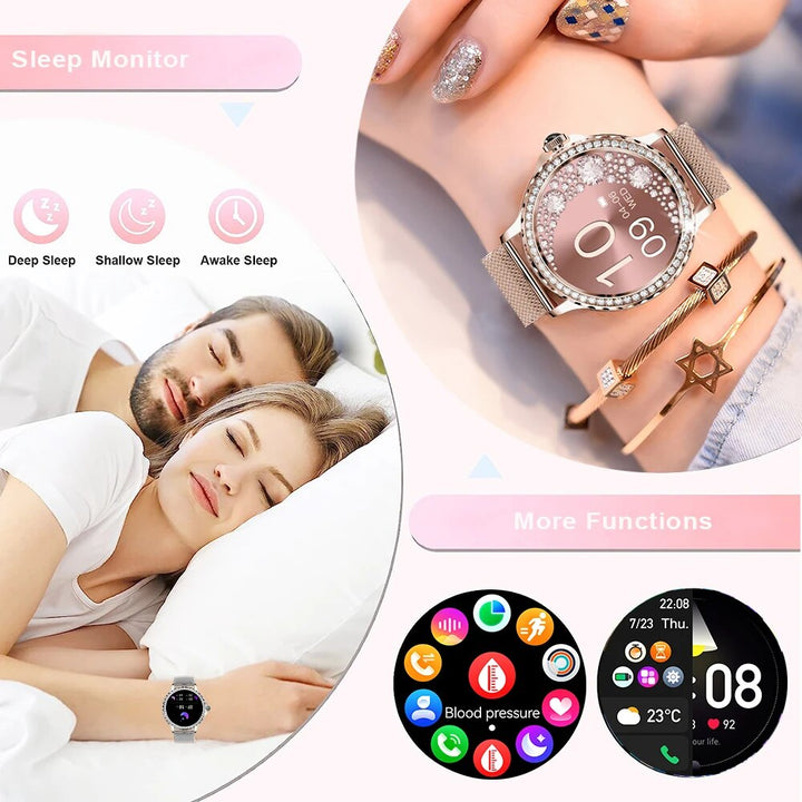 Premium Smartwatch for Women – Bluetooth Call, 100+ Sports Modes, Fitness Tracker, DIY Dials, Stylish Rosegold Design, 