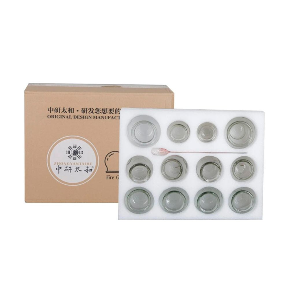 Premium Glass Cupping Set - Fire Suction Cups for Massage Therapy, 12 Durable Vacuum Jars, Anti-Slip Design, Whole Body Use