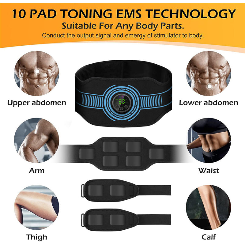 High-Quality EMS Abdominal Toning Belt | Muscle Stimulator for Waist, Arm & Leg | USB Rechargeable, 10 Modes & 39 Levels | 