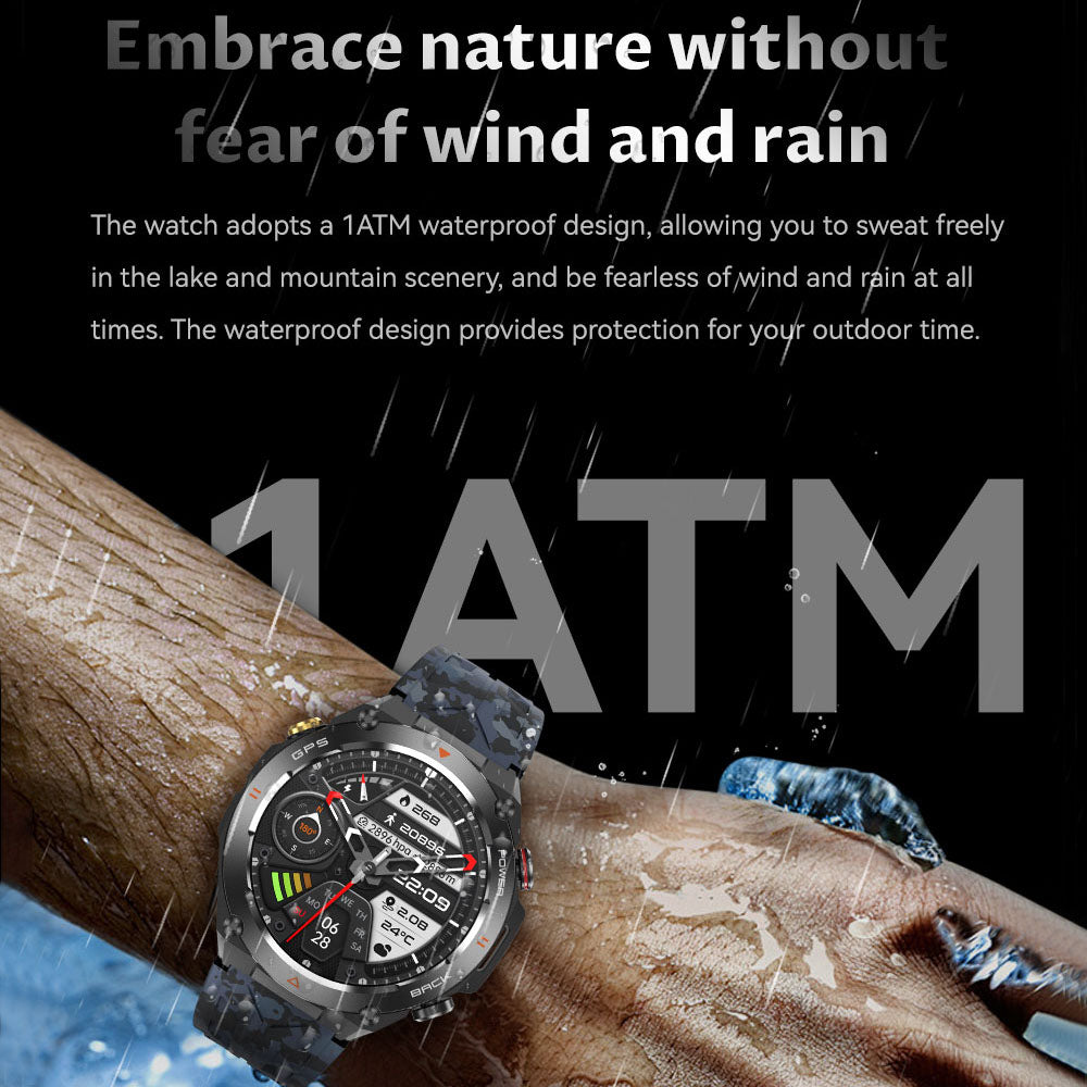 Premium Outdoor Smartwatch for Men – Waterproof 1ATM, GPS, Compass, Altitude, Barometric Pressure, Health Monitoring, 