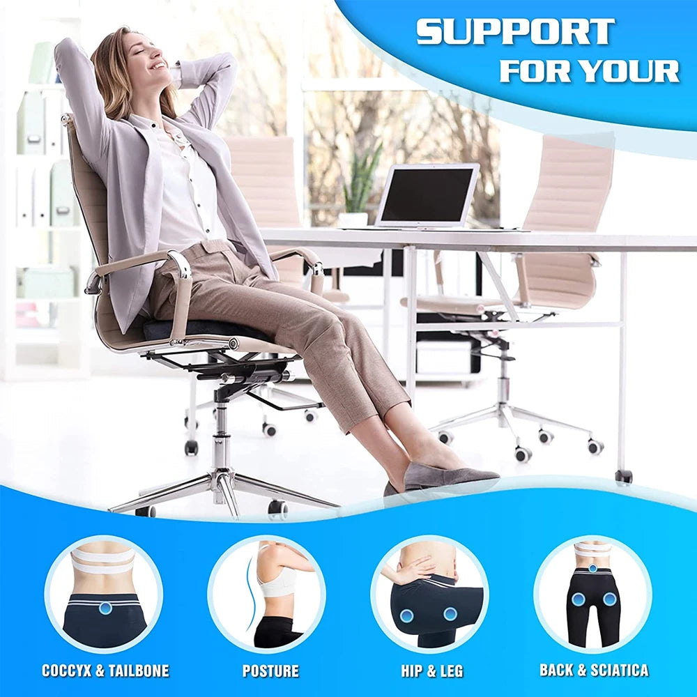 Premium Non-Slip Gel & Memory Foam Cushion – Ergonomic Coccyx Support for Office Chairs, Cars, and Long Sitting Comfort