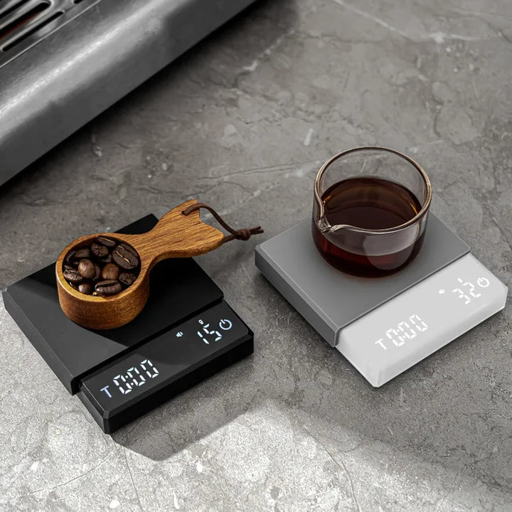 Premium Mini Espresso Coffee Scale - Smart Timer Kitchen Balance, USB Rechargeable, 2kg/0.1g Precision Measurement 