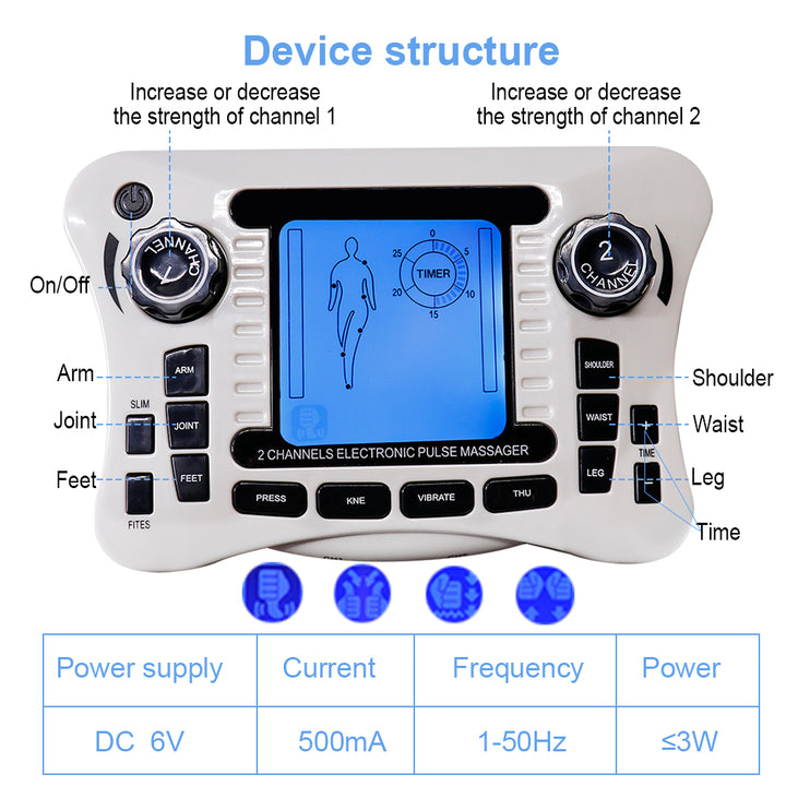 Luxury 12 Modes Electric TENS Pulse Massager - EMS Muscle Stimulator for Pain Relief, Acupuncture Therapy, Slimming & Fat 