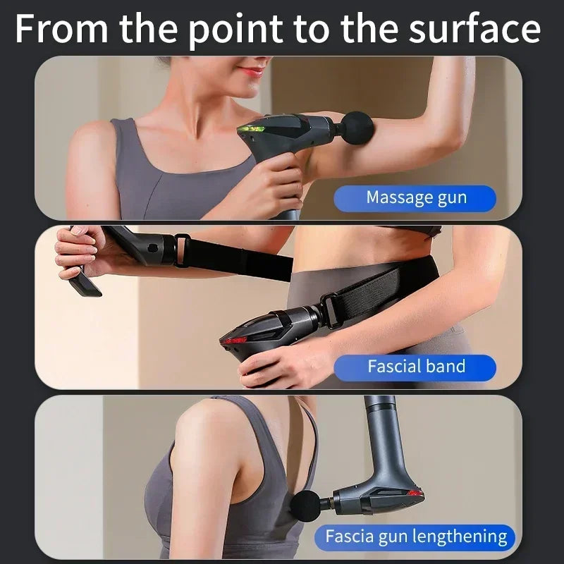 High-Quality Long-Handle Deep Tissue Massage Gun with 12-Speed Digital Display, Multifunctional Percussion Body Massager for 