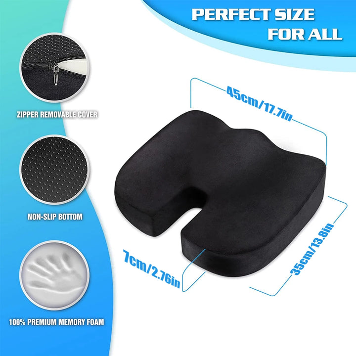 Premium Non-Slip Gel & Memory Foam Cushion – Ergonomic Coccyx Support for Office Chairs, Cars, and Long Sitting Comfort