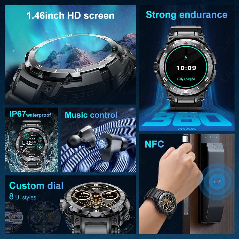 Premium Smartwatch with NFC & Bluetooth Headset – TWS Music & Talk, Sports Tracking, Sleep Monitoring, Camera Control, Music 