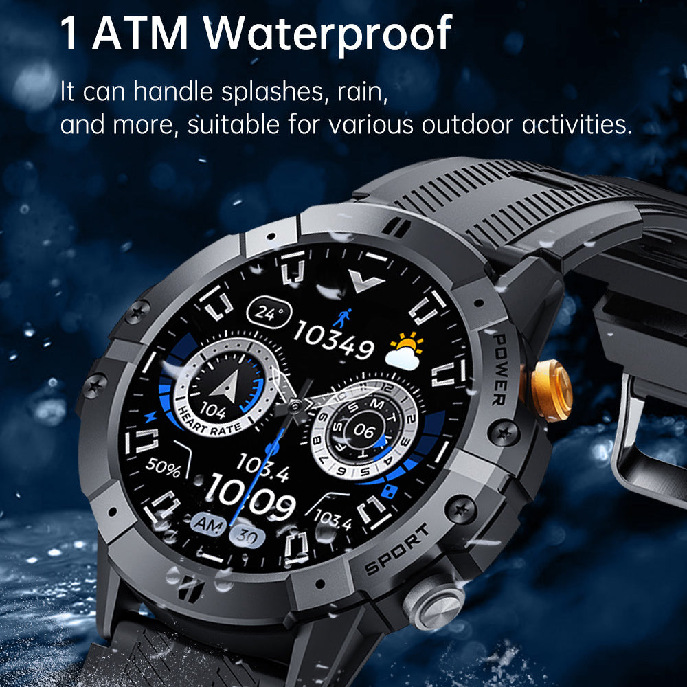 Premium Military Smart Watch for Men, Bluetooth Call, 5ATM Waterproof, Fitness Tracker, 20 Sports Modes, Heart Rate & Blood 