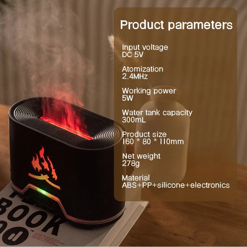 Premium 300ml Flame Aroma Diffuser with Remote Control, Essential Oil Humidifier & 7-Color LED Mist Maker for Home, Auto-Off 