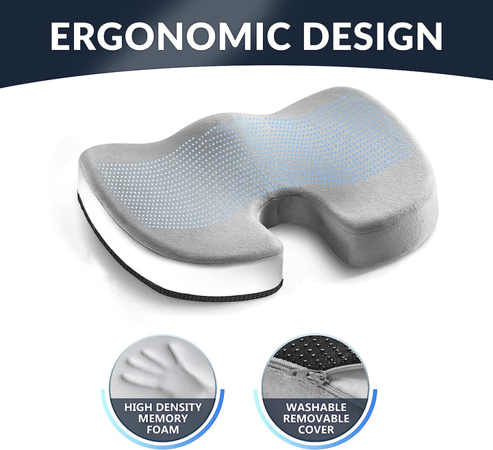 Premium Non-Slip Gel & Memory Foam Cushion – Ergonomic Coccyx Support for Office Chairs, Cars, and Long Sitting Comfort