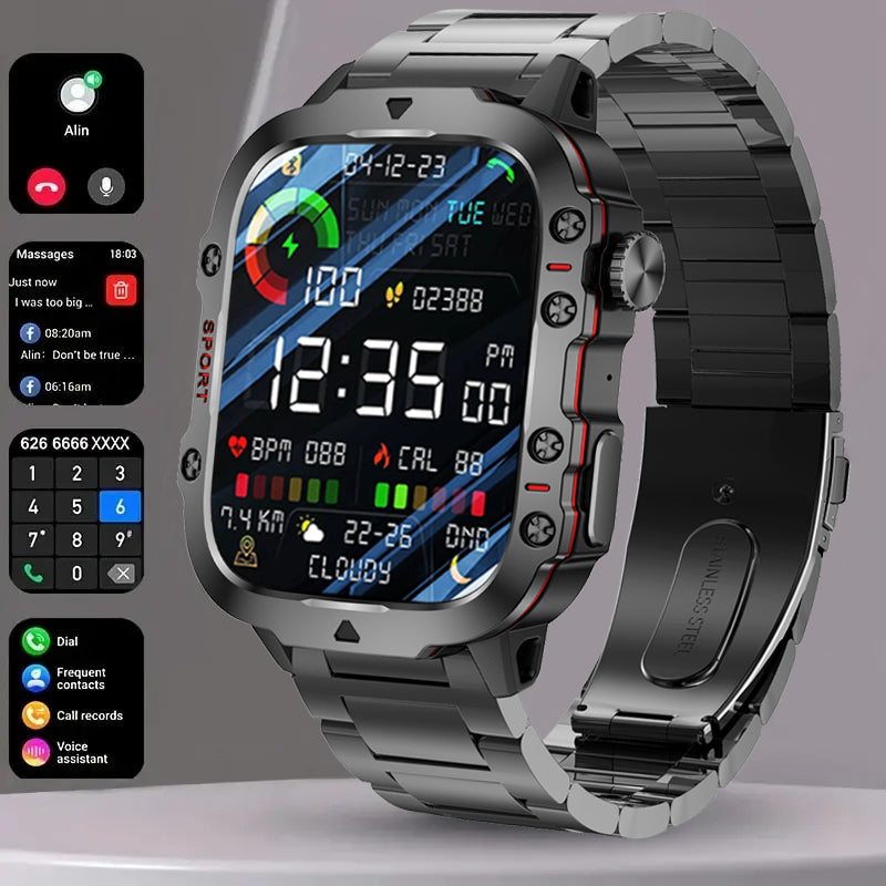 Premium Outdoor Smartwatch for Men – 2.01" HD Screen, 3ATM Waterproof, Bluetooth Calling, AI Voice Assistant, 100+ Sports 