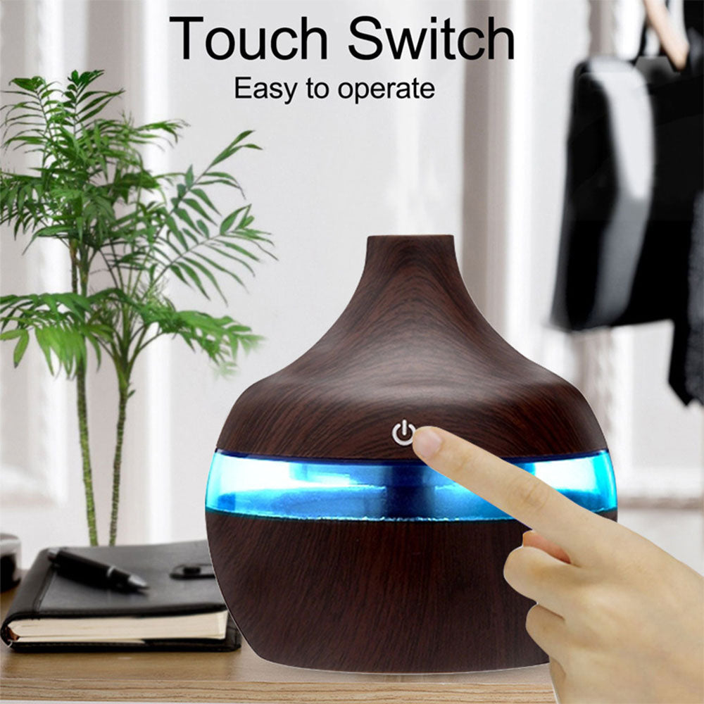 Premium 7-Color LED Aroma Diffuser & USB Humidifier – 300ml Wood Grain Essential Oil Vaporizer for Home, Room, Office