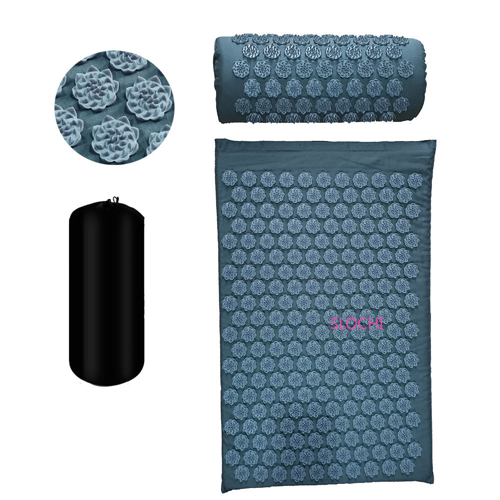 Premium Acupressure Massage Mat – Stress Relief & Back Pain Relief – Yoga Mat with Spikes, Pillow & Portable Design 