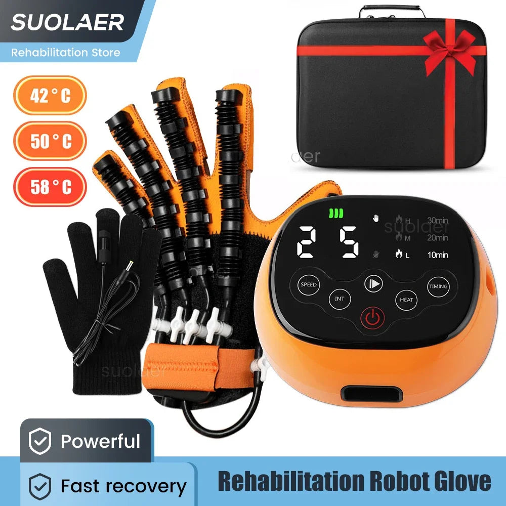 Premium Heated Rehabilitation Robot Gloves for Stroke Recovery - Intelligent Finger Trainer with Voice Announcements, Adjustable