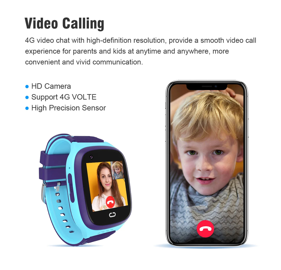 Premium Kids 4G Smart Watch - GPS Tracker, Video Calls, SOS, Waterproof, Camera, Location Monitor