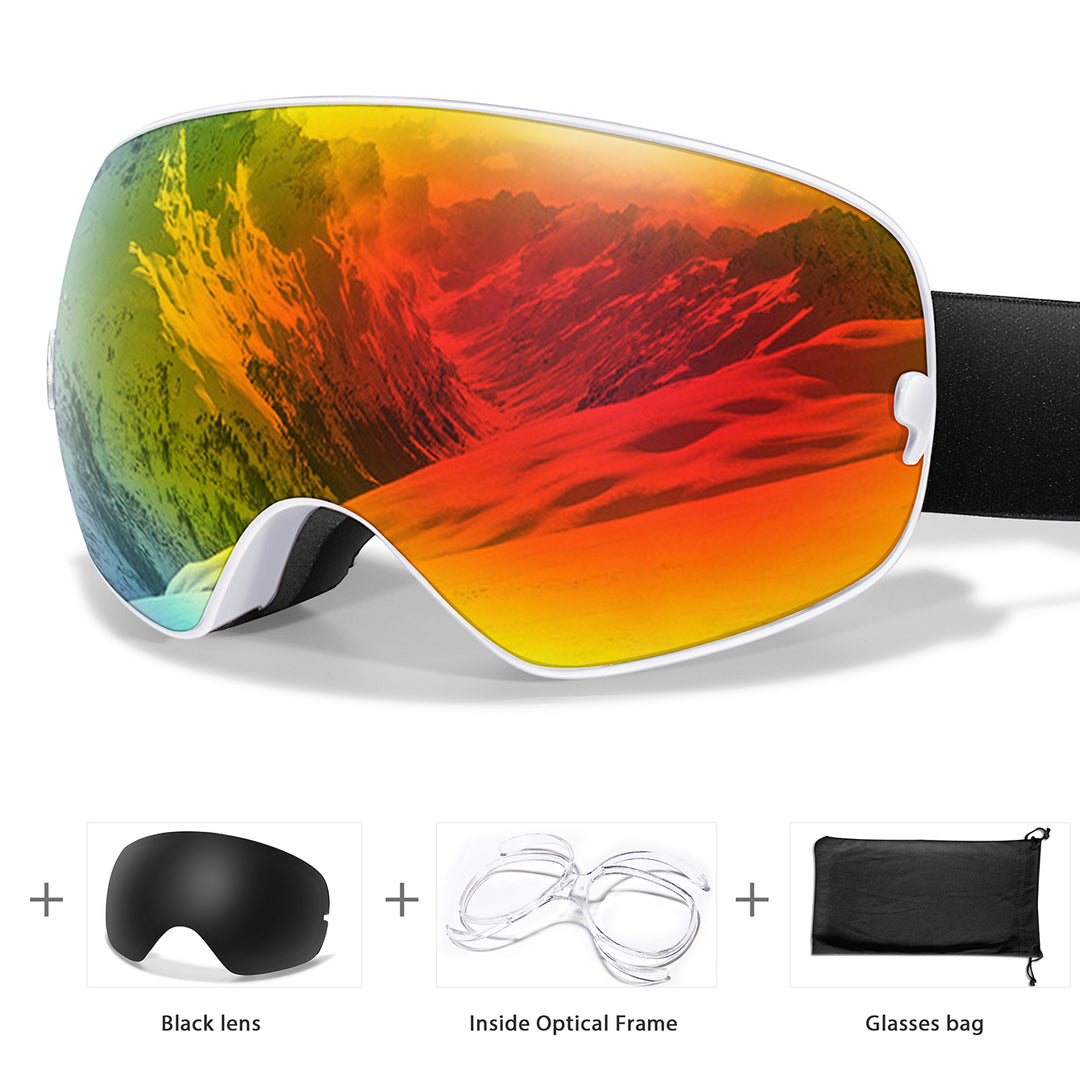 Premium Ski Goggles – Large Comma Spherical Design, Double-Layer Anti-Fog Lens, Winter Cycling & Sled Sports Glasses