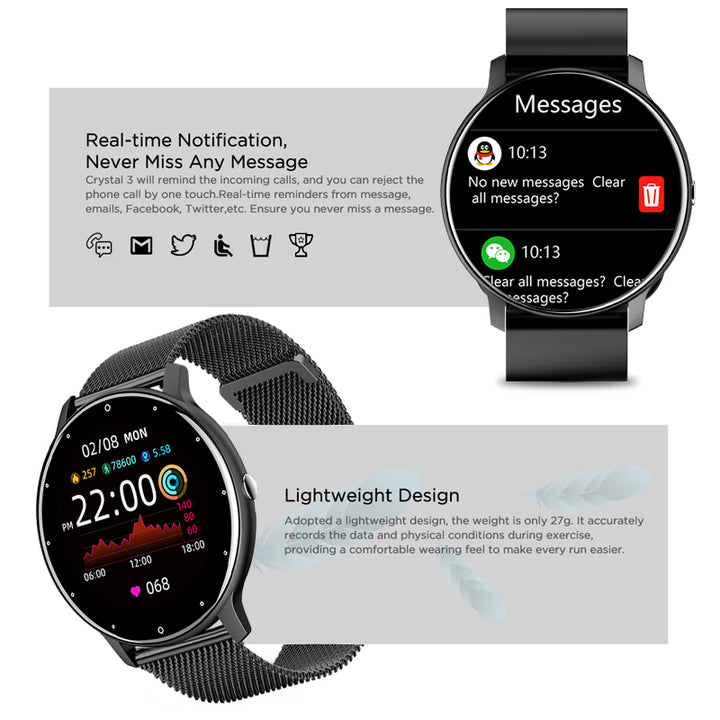 Premium Smart Watch for Women – Full Touch Screen, Fitness Tracker, Heart Rate, Blood Pressure Monitor, IP67 Waterproof,  