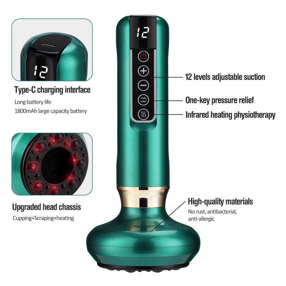 Premium Electric Cupping Massager - 12-Level Vacuum Suction, Infrared Heating, Anti-Cellulite, Body Slimming Therapy, Pain