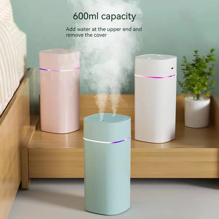 High Quality 600ml USB Air Humidifier with Double Spray Ports, Essential Oil Aromatherapy Cool Mist Maker for Home & Office