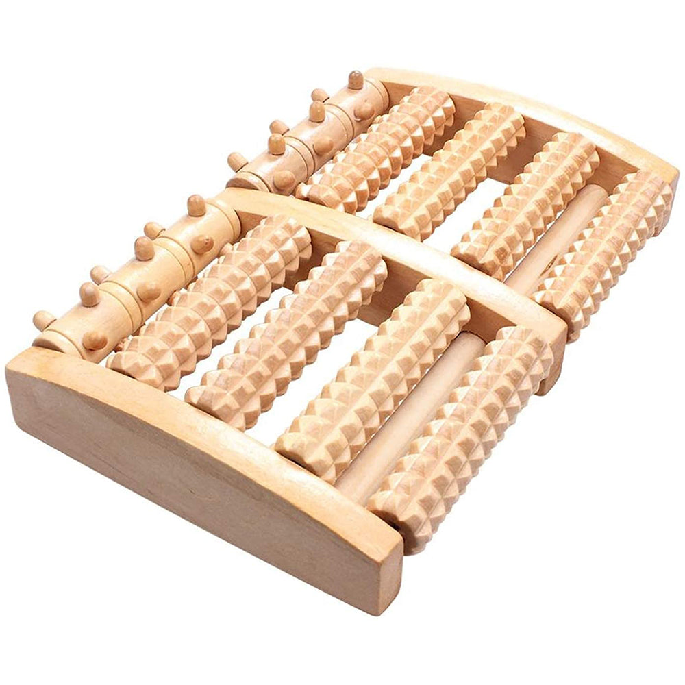 Premium Wooden Foot Massager Roller for Stress Relief & Plantar Fasciitis Pain Relief, Portable Acupressure Dual Massage 