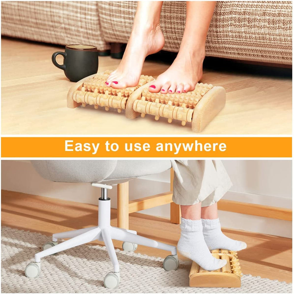 Premium Wooden Foot Massager Roller for Stress Relief & Plantar Fasciitis Pain Relief, Portable Acupressure Dual Massage 