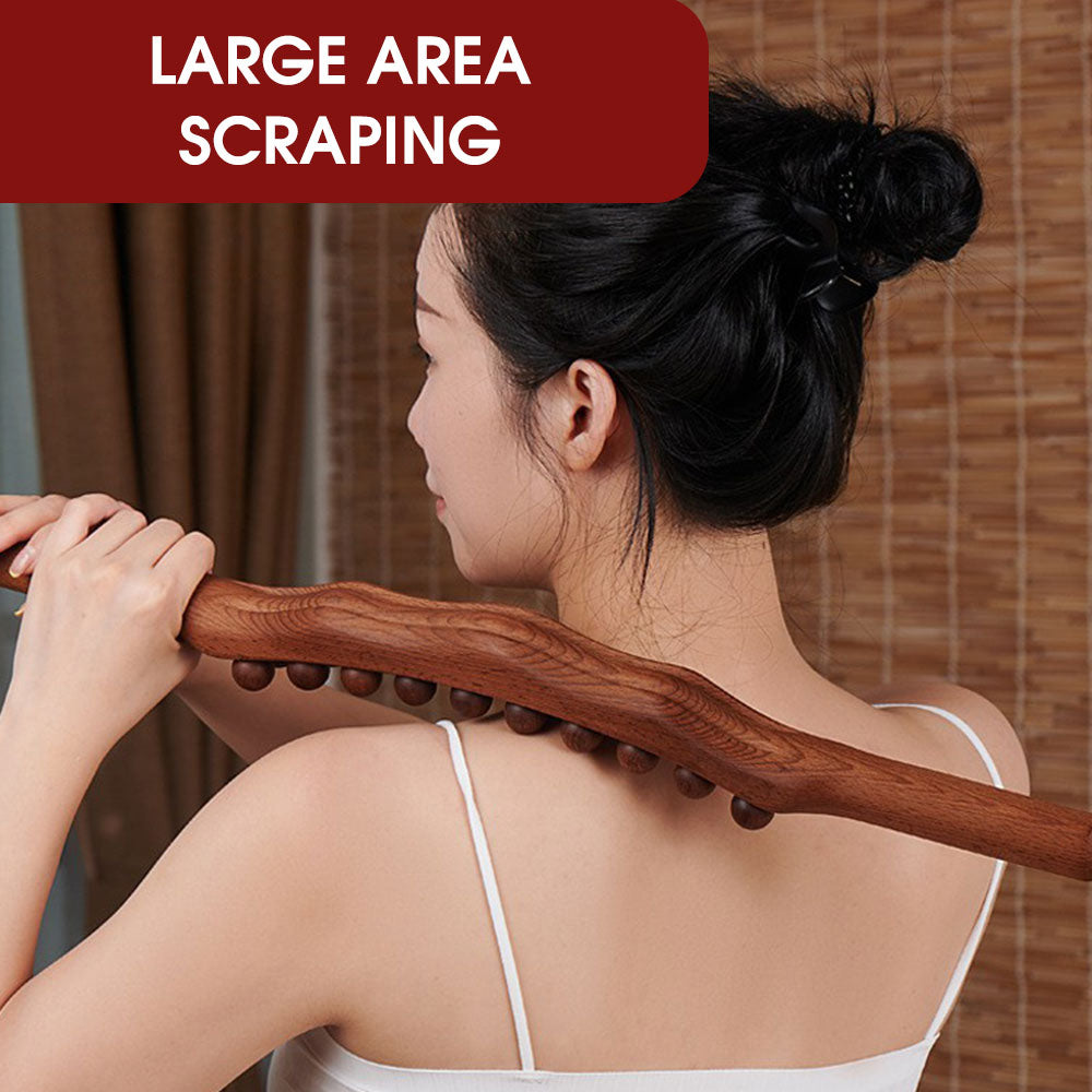 Premium Beech Wood Massage Stick with 20 Beads for Acupressure & Scraping Therapy – Relaxing Back, Neck & Body Treatment 