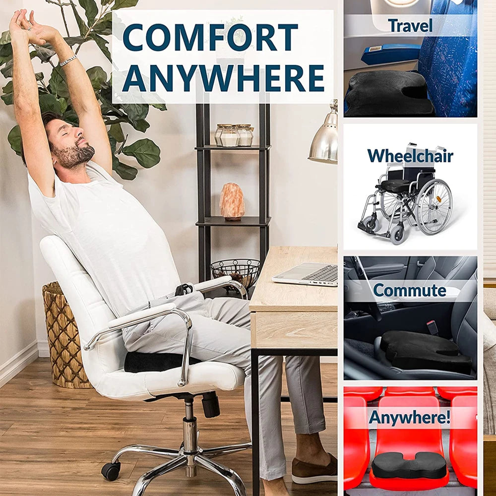 Premium Non-Slip Gel & Memory Foam Cushion – Ergonomic Coccyx Support for Office Chairs, Cars, and Long Sitting Comfort