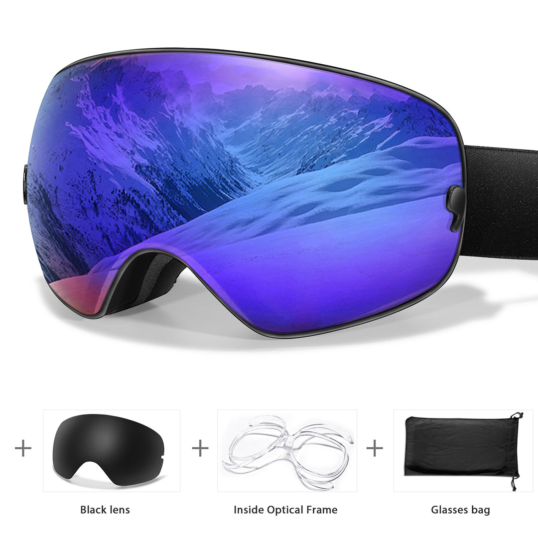 Premium Ski Goggles – Large Comma Spherical Design, Double-Layer Anti-Fog Lens, Winter Cycling & Sled Sports Glasses