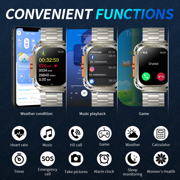 Premium Military Smartwatch for Men – IP68 Waterproof, Bluetooth Calling, Fitness Tracker, Large 1.85" HD Screen, Health 