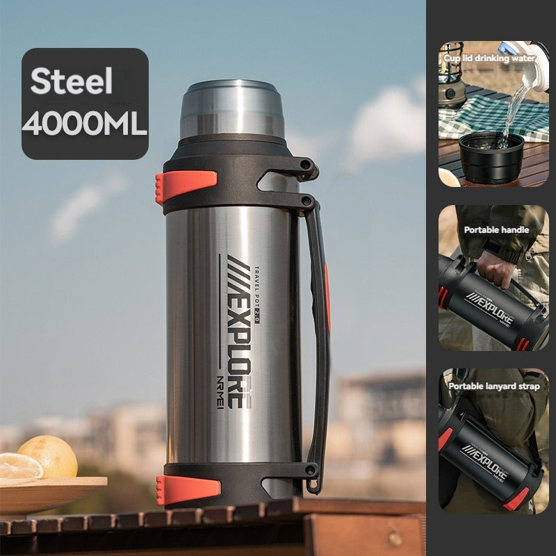 Premium Insulated Stainless Steel Water Bottle – 4L Thermal Flask, Double Vacuum Insulation, Leak-Proof, Soft Handle