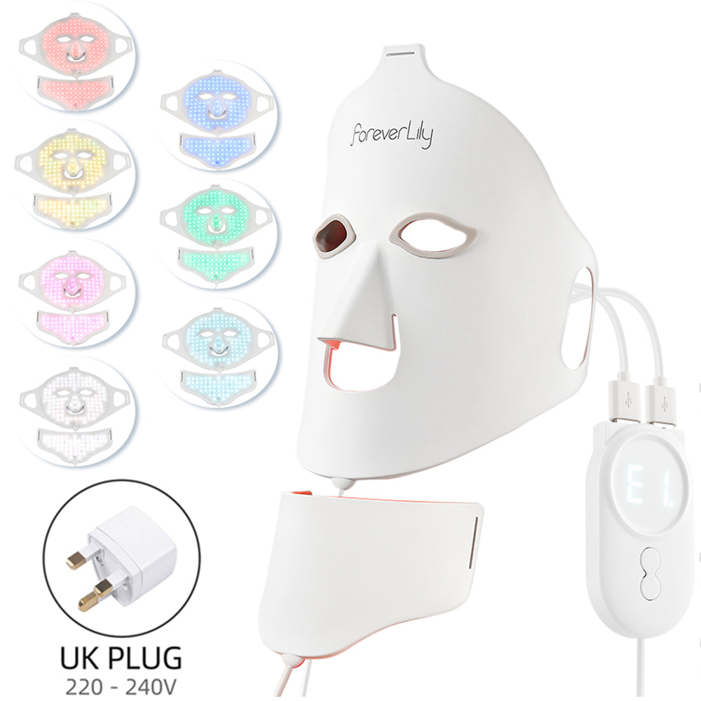 Premium Silicone LED Facial Mask with Neck Coverage - 4 Colors Photon Light Therapy, 168 LED Beads, Anti-Aging, Acne 