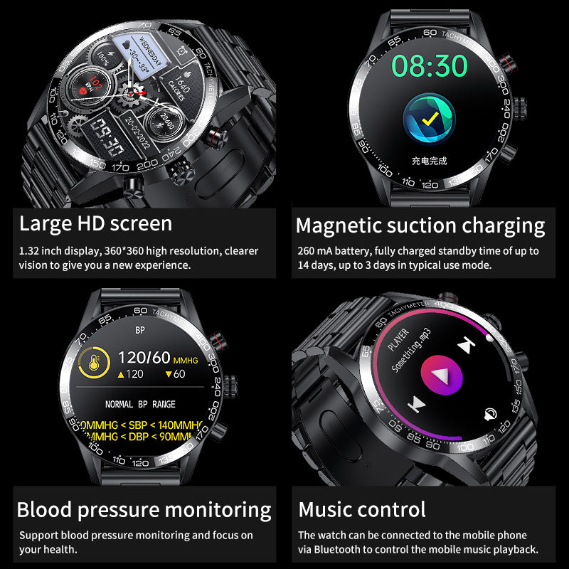 Premium Smartwatch for Men – ECG + PPG, Bluetooth Call, AMOLED Full Touch, NFC, Sports Mode, Waterproof, Heart Rate, Blood 