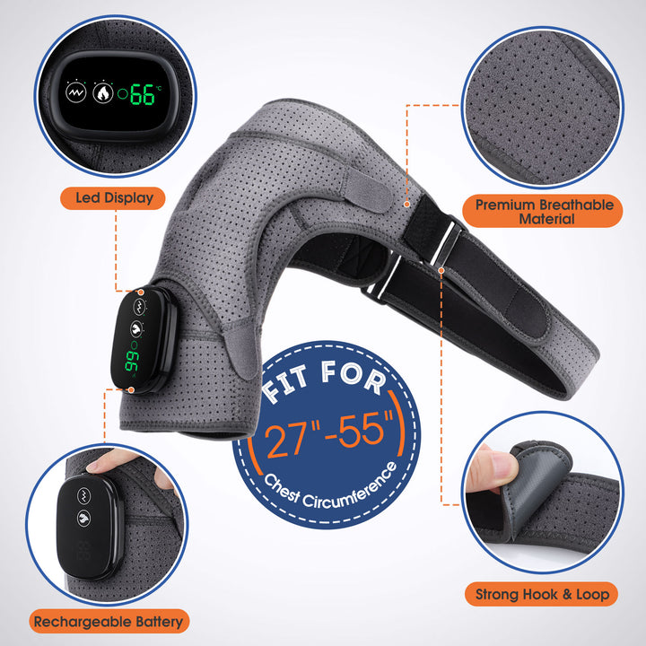 Premium Electrically Heated Shoulder Pads - USB Charging, 3 Heating Levels, 5000mAh Battery, Vibration Massage Device for  