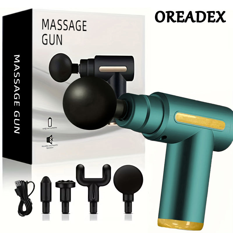 High-Quality Portable Massage Gun, 6-Speed Deep Tissue Percussion Massager with 4 Replaceable Heads, Rechargeable USB-Powered