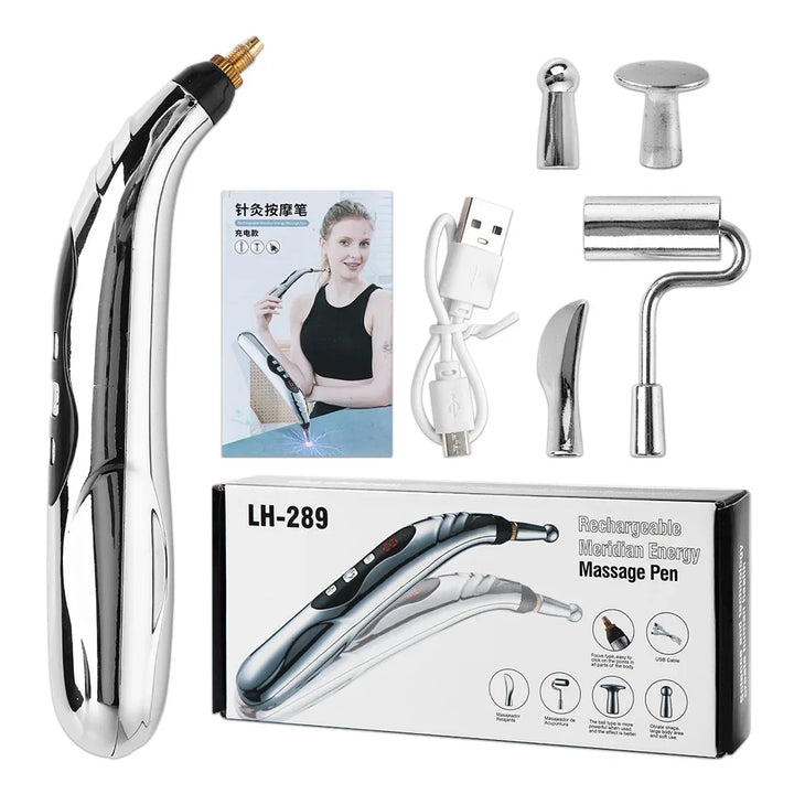 Premium USB Rechargeable Acupuncture Pen with TENS Meridian Energy, Full Body Muscle Stimulator & Intelligent Acupoint 