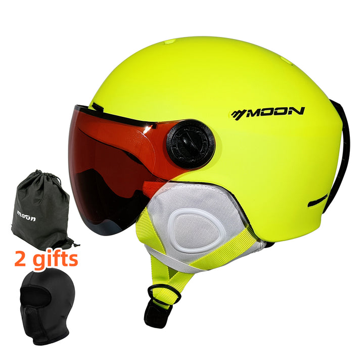 Premium Ski Helmet with Integrated Goggles – Inmold PC & EPS Construction, Adjustable Chin Pad & Head Circumference, 